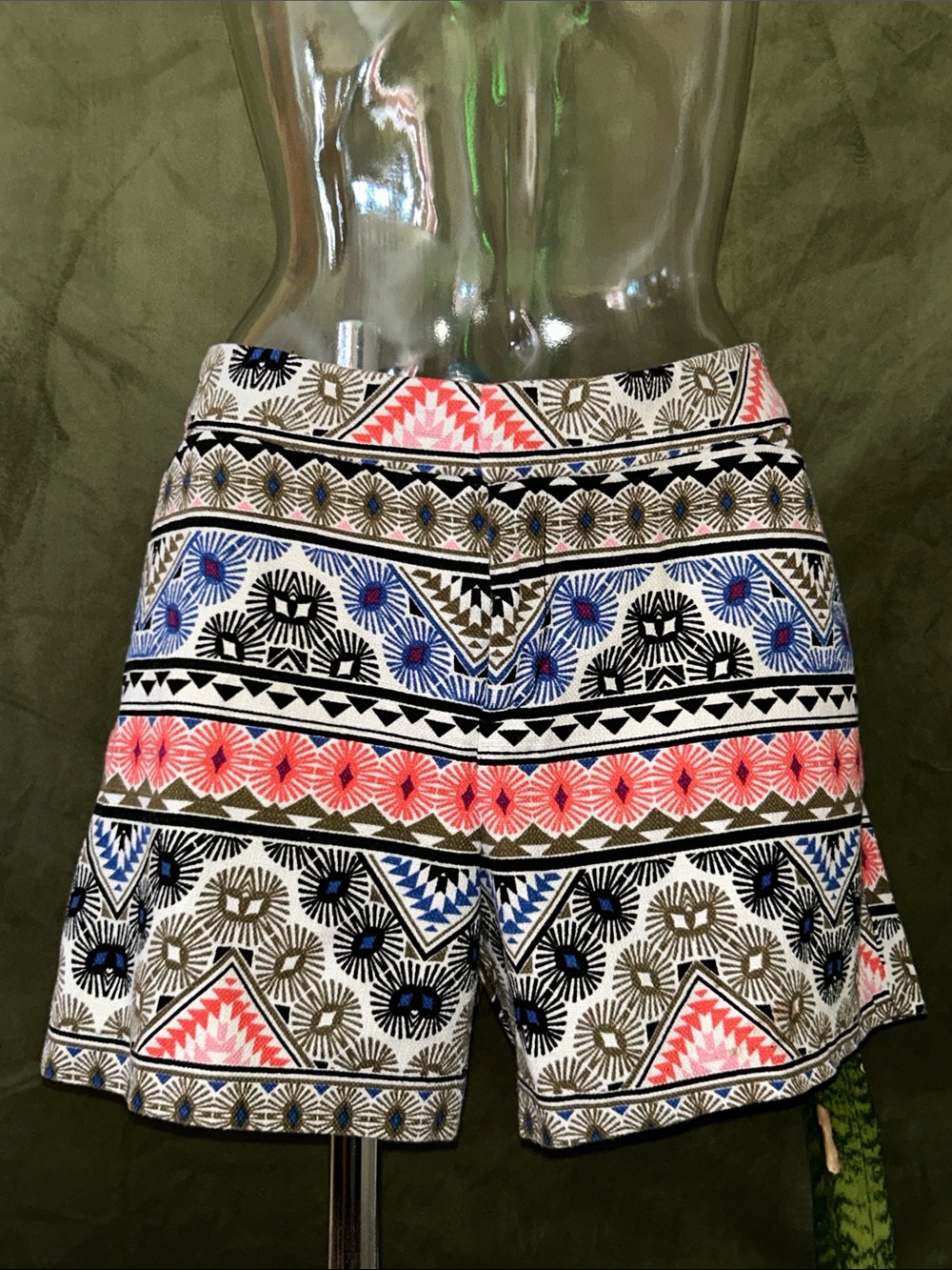 Old Navy Coral, Blue & Black Geometric Print Bermuda Shorts